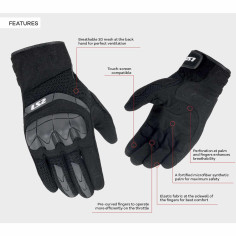 LS2 KUBRA MAN motorcykelhandsker CE 3D mesh forbøjet velcro