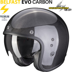 Scorpion pilot hjelm BELFAST EVO CARBON ekstrem let ECE 22.06 med solskærm