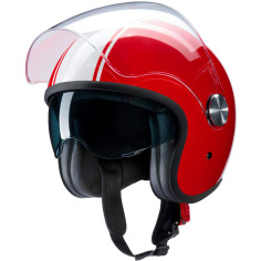 Redbike RB-861 Jet hjelm rød hvid glasfiber ECE 22.06 med langt visir og solskærm