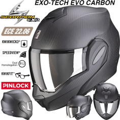 Scorpion flip-up hjelm EXO-TECH EVO CARBON 180 graders med ECE 22.06 Pinlock og 2 visirer