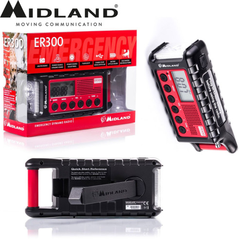 Midland ER300 nødenhed powerbank radio dynamo krank solpanel SOS lommelygte