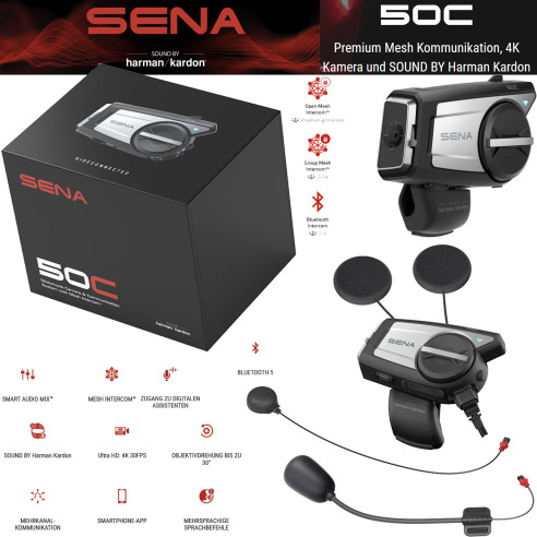 Sena Headset 50C Mesh Bluetooth 5 kommunikation med 4K kamera og lyd af Harman Kardon enkelt sæt