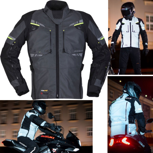 Modeka motorcykeljakke TARAN FLASH selvreflekterende CE AA om natten vandtæt Cordura med beskyttere