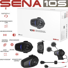 Sena Headset 10S motorcykelkommunikation med Bluetooth 4.1 HD-lyd 4-vejs intercom op til 1,6 km