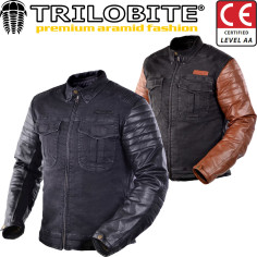 Trilobite motorcykeljakke ACID SCRAMBLER denim læder med termisk foring aramid beskyttere