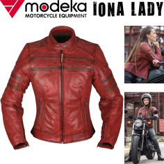 Modeka kvinder IONA LADY motorcykel læderjakke lavet af buffalo læder med stretch termisk vest og beskyttere