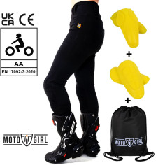 MotoGirl motorcykel leggings RIBBED KNEE til kvinder CE AA Aramid inklusive beskyttere