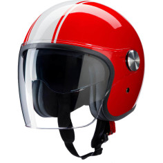 Redbike RB-861 Jet hjelm rød hvid glasfiber ECE 22.06 med langt visir og solskærm
